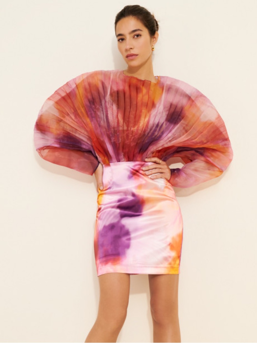 Andrea Iyamah Odi Puff-Sleeve Mini Dress in Pink & Purple